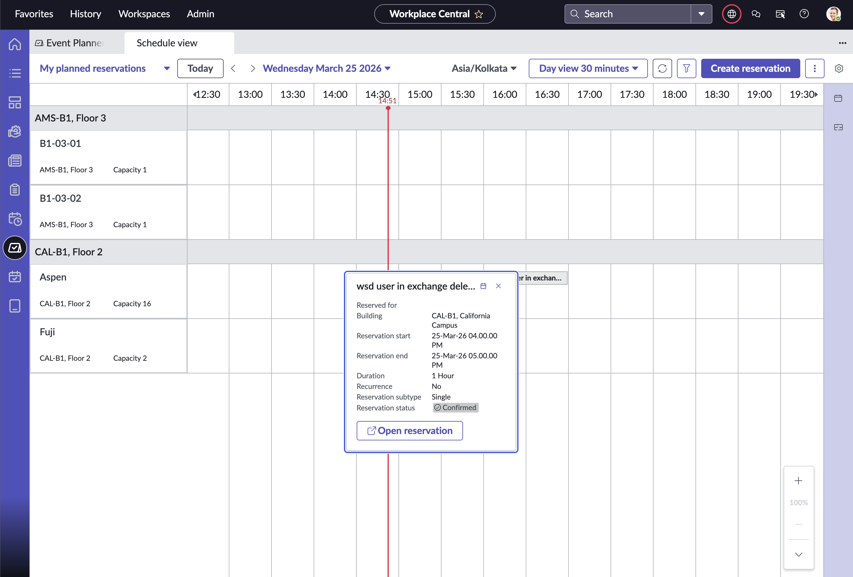 Scheduled view page showing Date picker to select date to verify reservations.