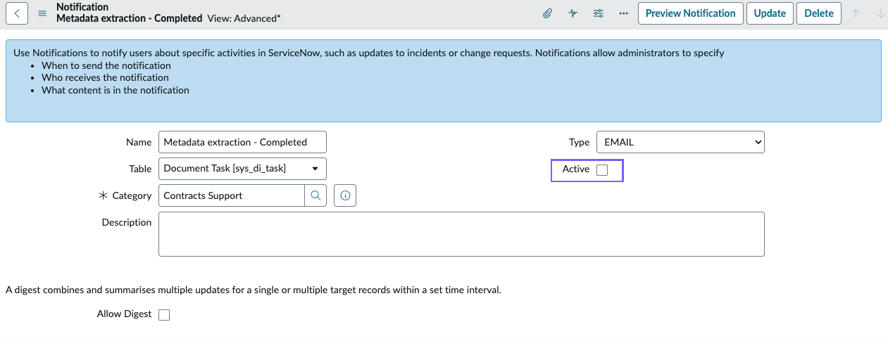 Activate check box in the metadata extraction email notification.