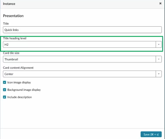 instance option heading selection