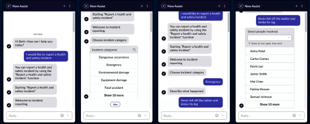 conversational incident reporting in now assist