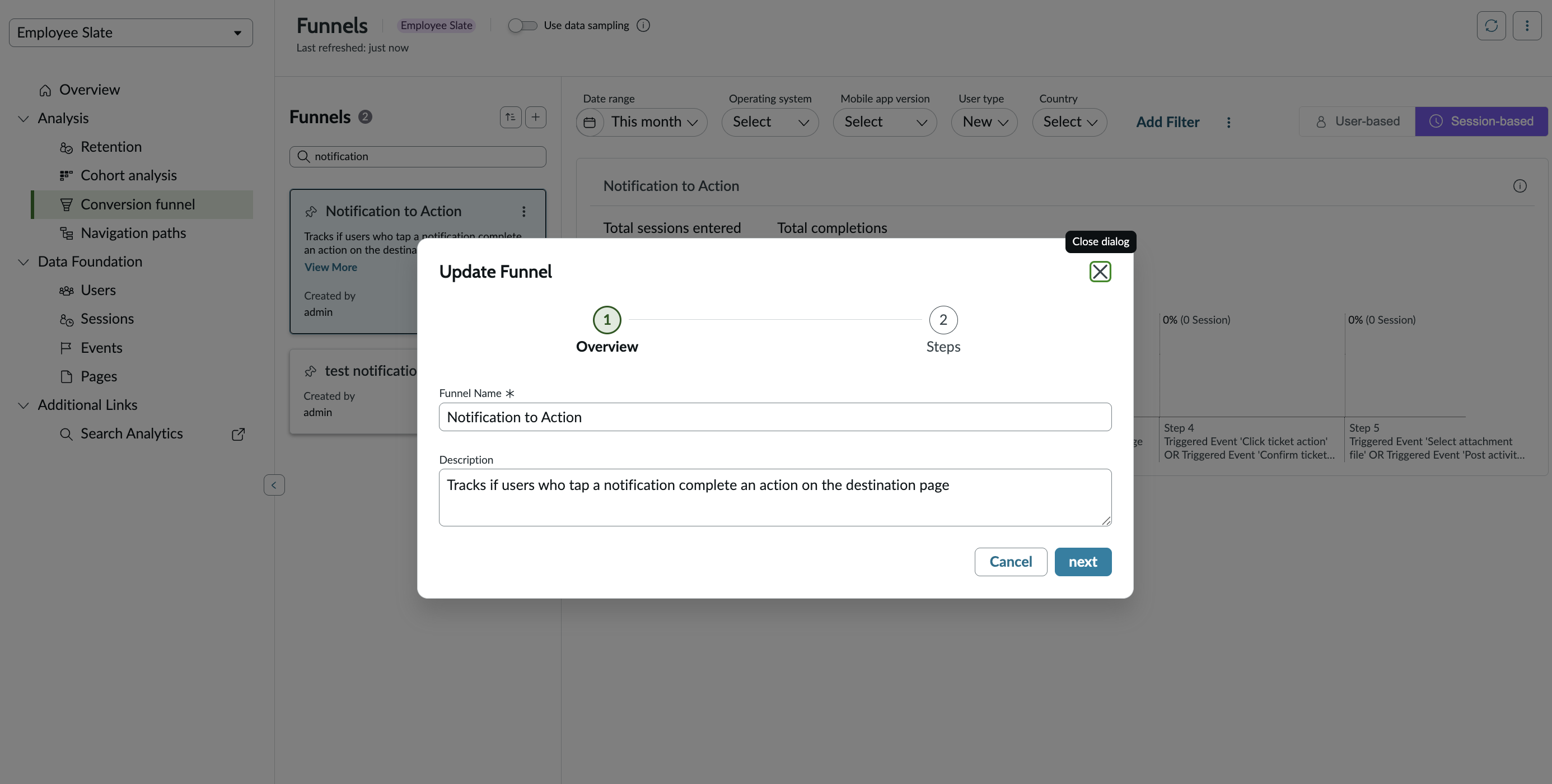 Check conversion funnel details
