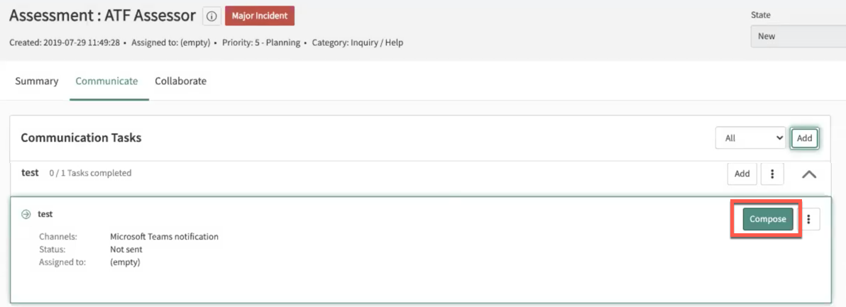 Compose button for communication task.