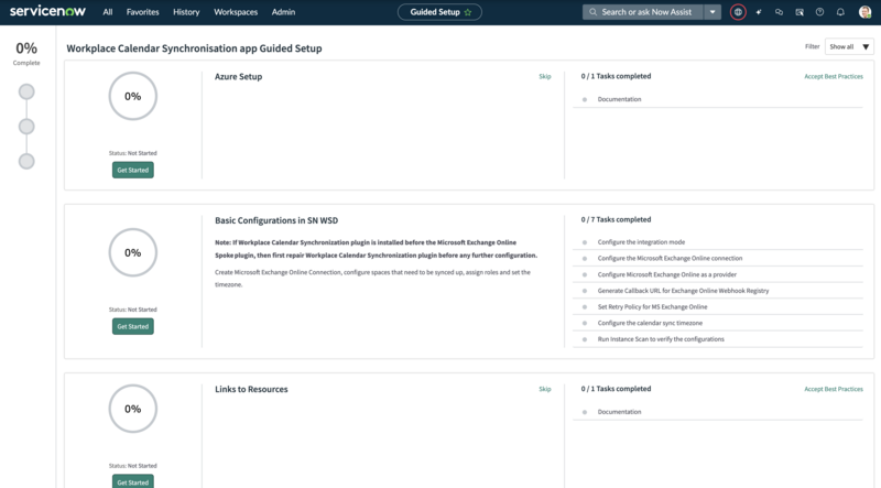 Workplace Calendar Synchronization Guided Setup configuration steps.