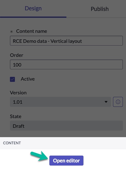 Open the Rich Content Editor from the Design tab