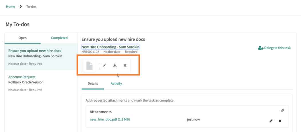 Attachments appear on the top of the form