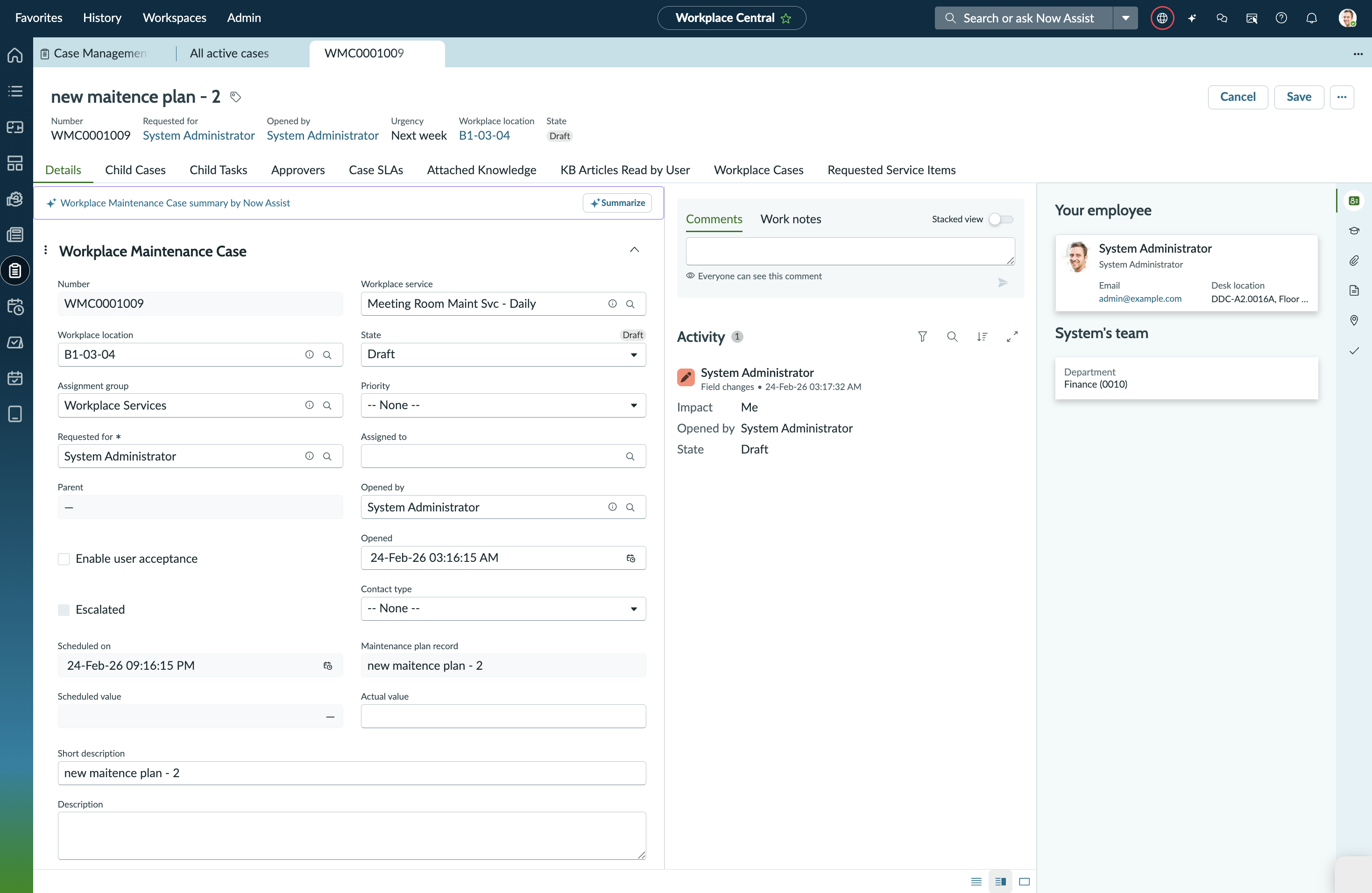 Case management - Case details page.