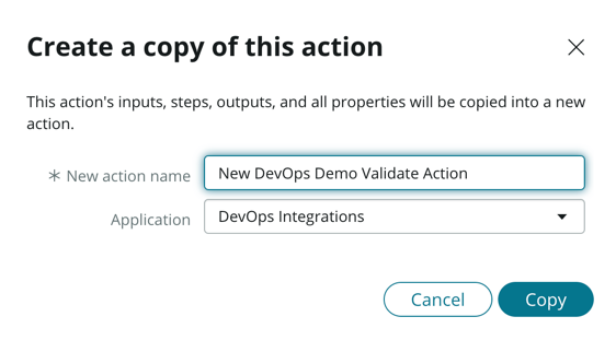 Copy action dialog box