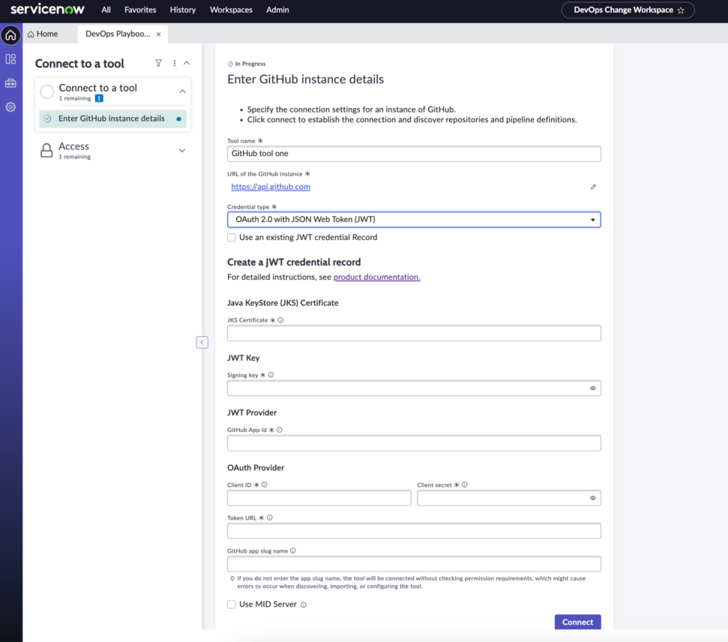 GitHub Oauth 2.0 with JWT credential type.