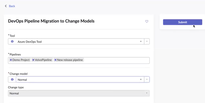 Catalog item to migrate DevOps pipeline to change model