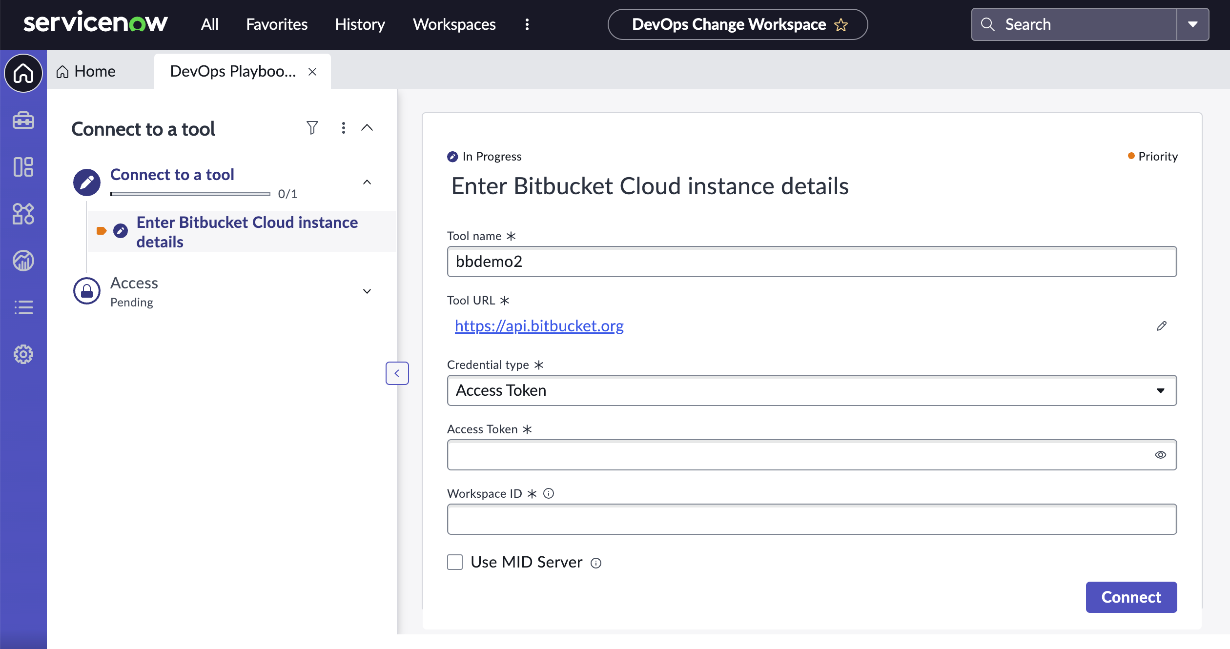 Enter Bitbucket instance details page for Bitbucket Cloud - Access Token