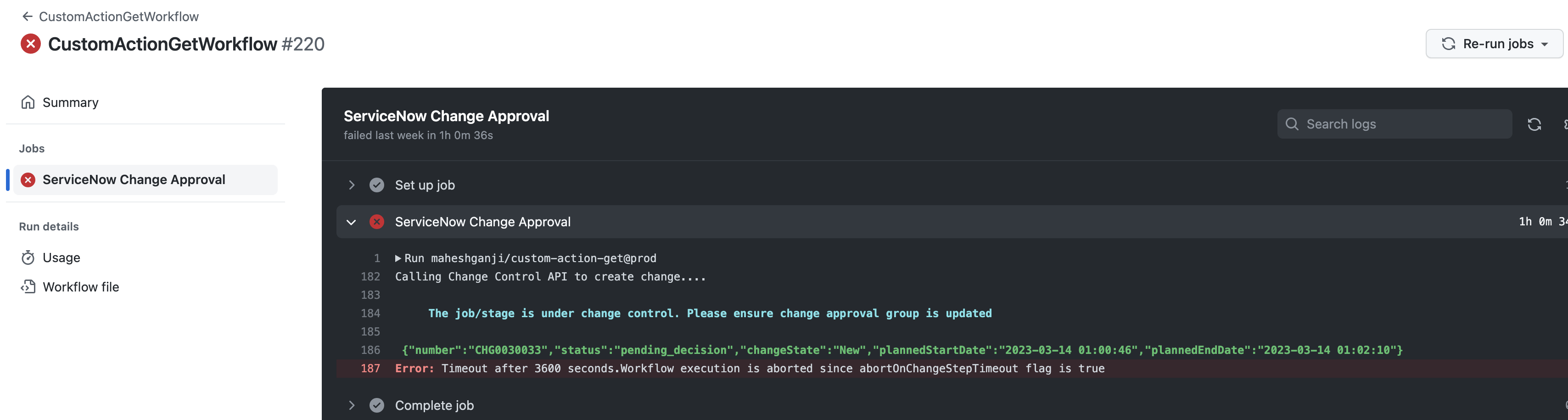GitHub Actions console - change step timeout