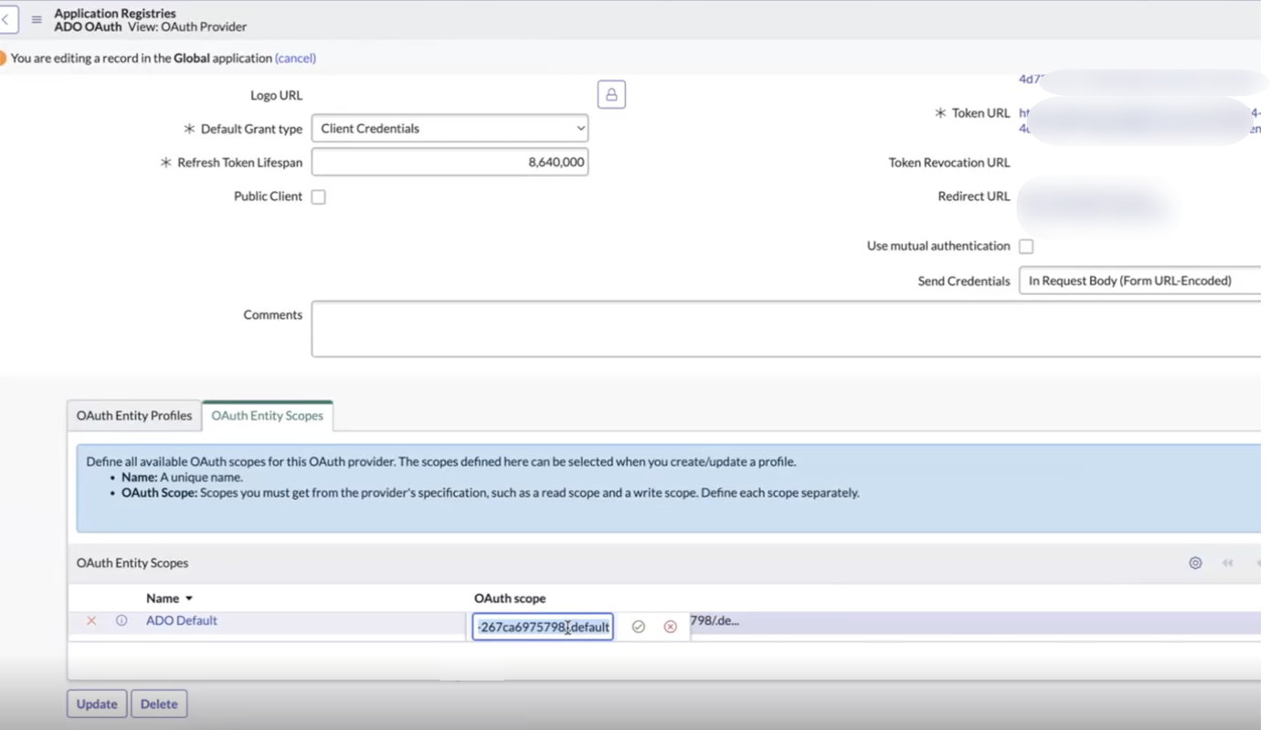 OAuth Entity Scope related tab