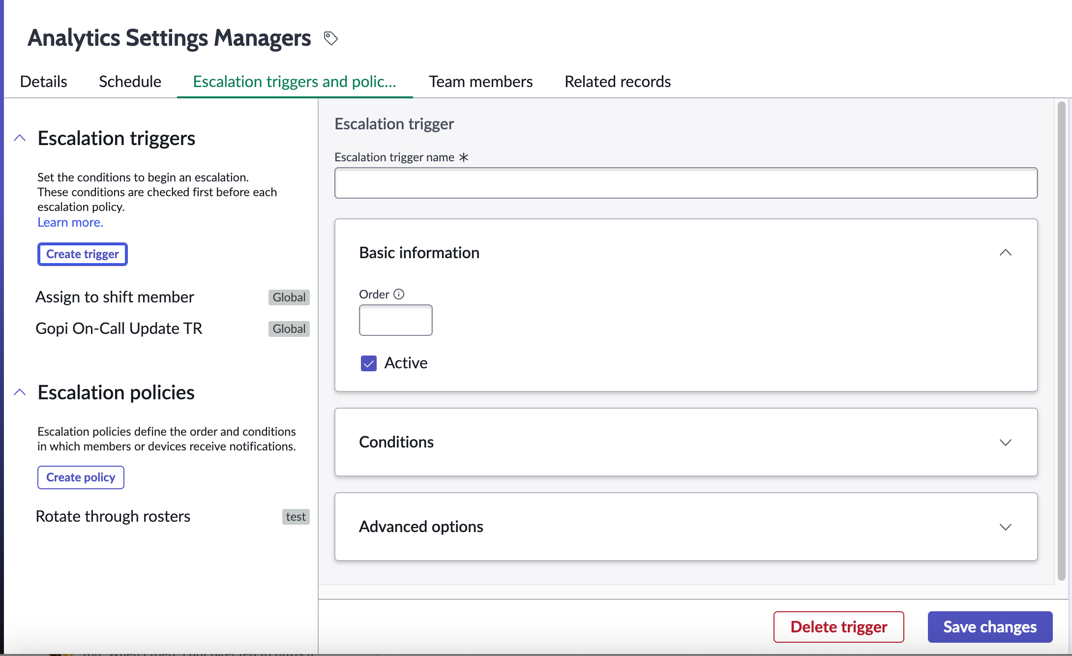 Create trigger form