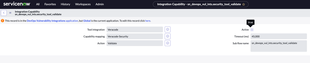 Integration capability record for validate action