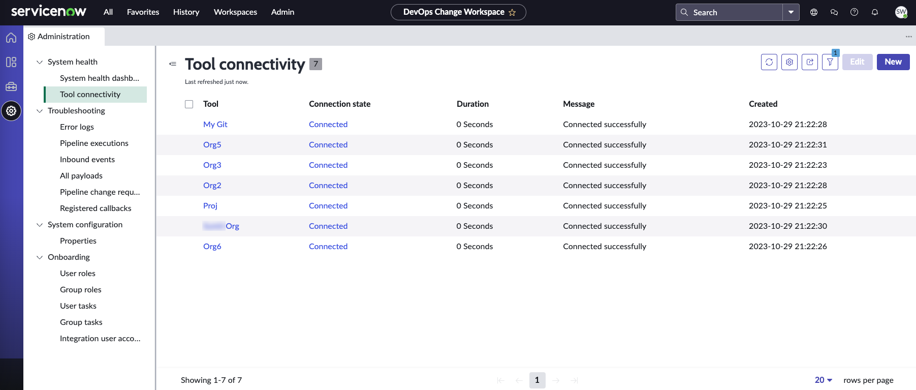 Tool connectivity list.
