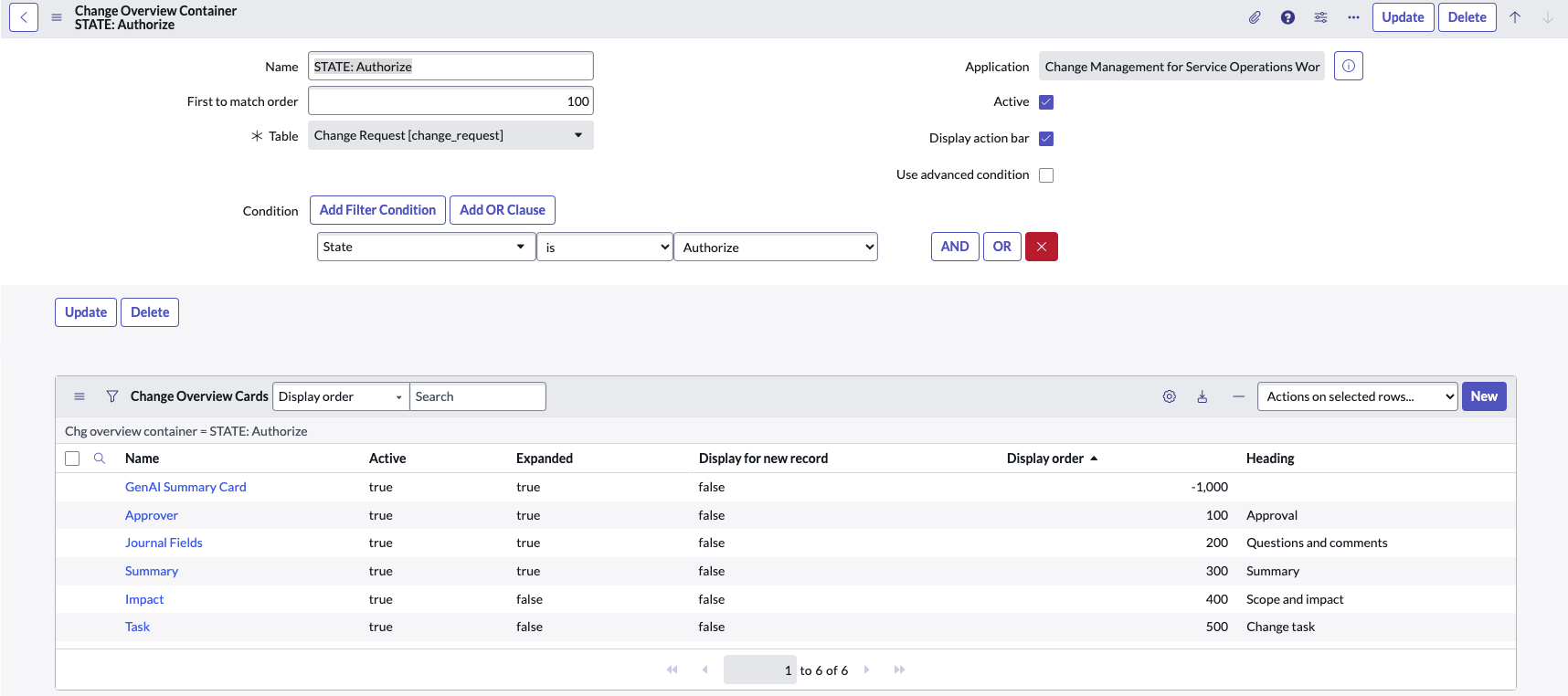GenAI Summary Card in the Change Overview Cards related list