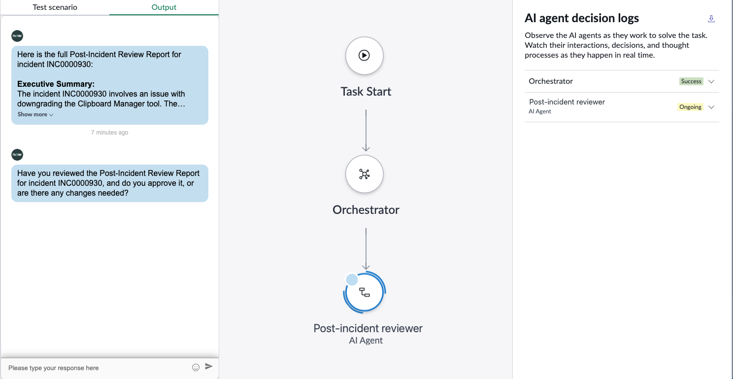 Generate post incident reviews agentic workflow output.