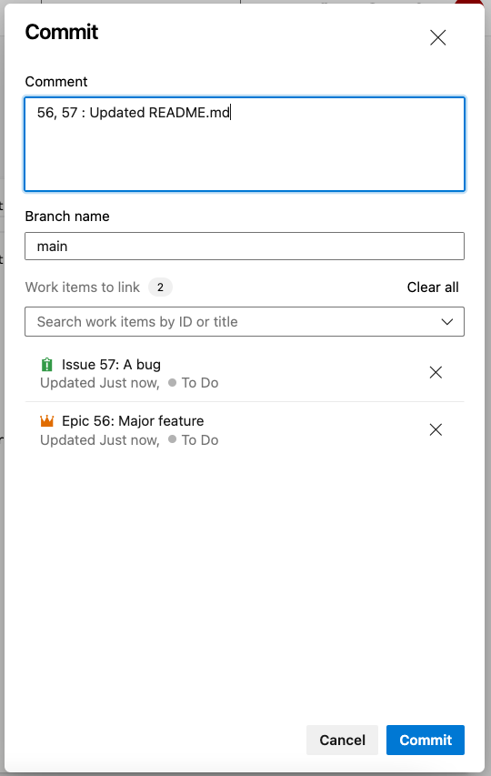 Link work item to a commit in Azure DevOps