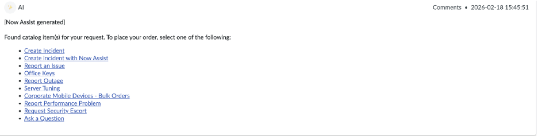 Now Assist for ITSM Investigate and Resolve ITSM incidents workflow catalog comments