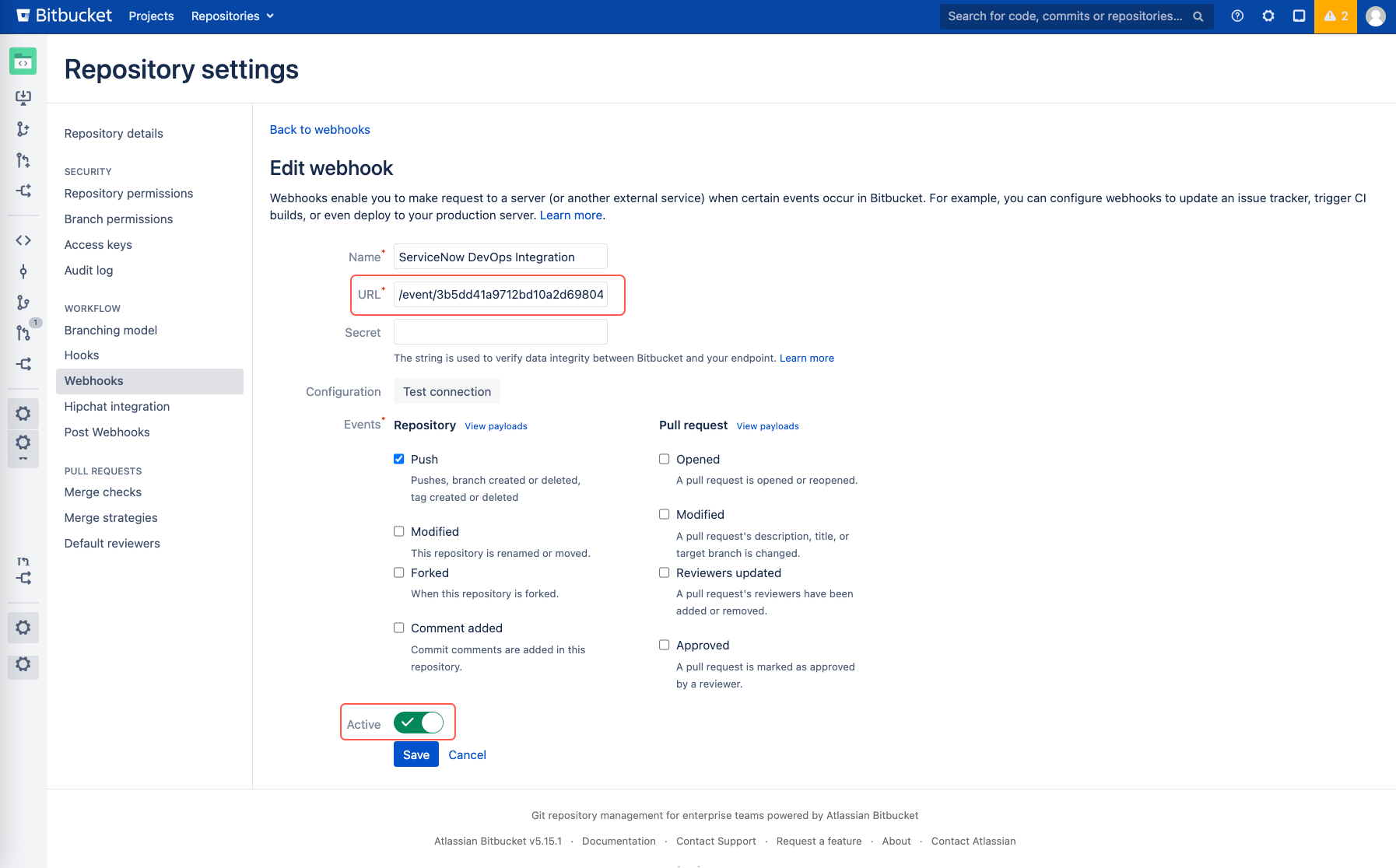 Repository settings.