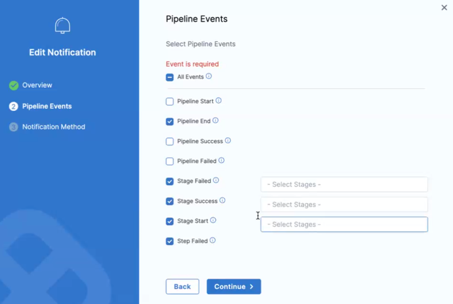 Select events for Harness notification