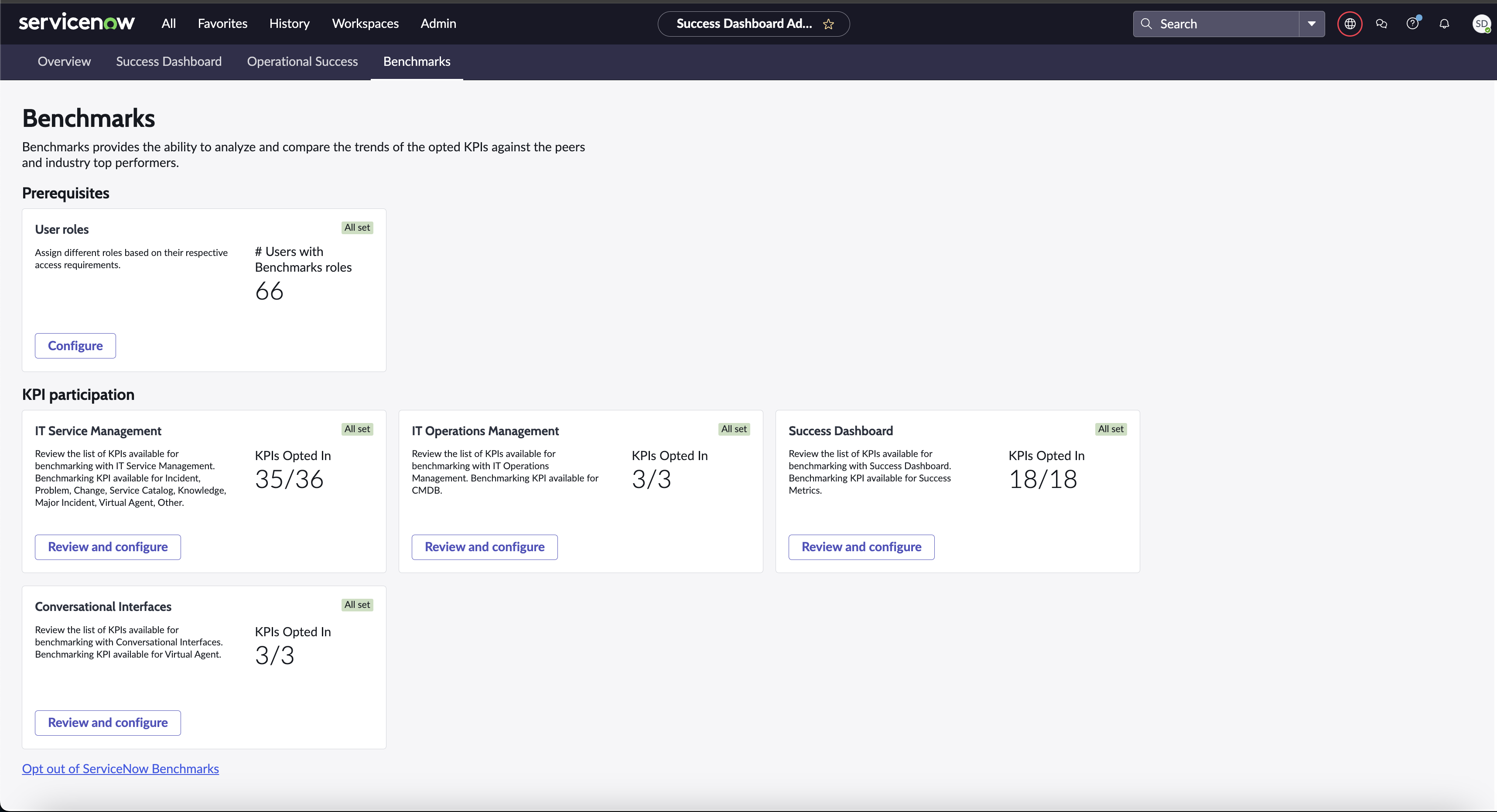 Admin Console Benchmarks dashboard