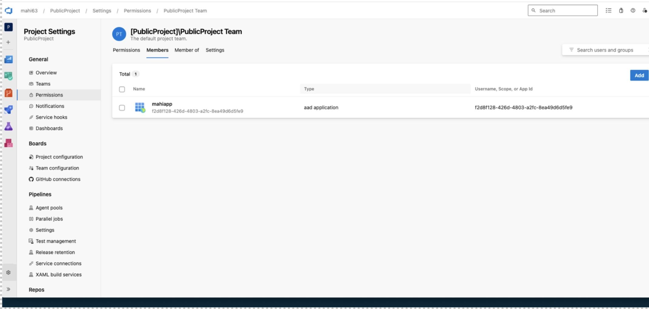Add app user to default project