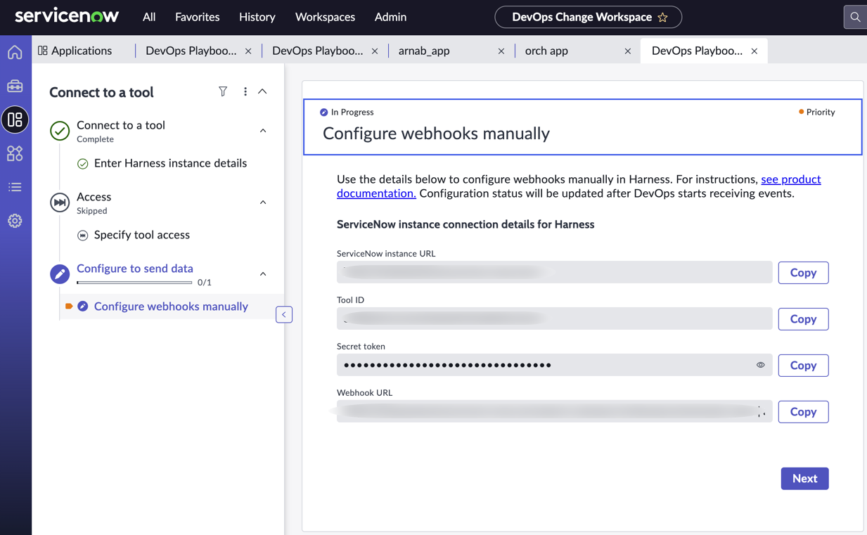 Configure webhooks manually screen