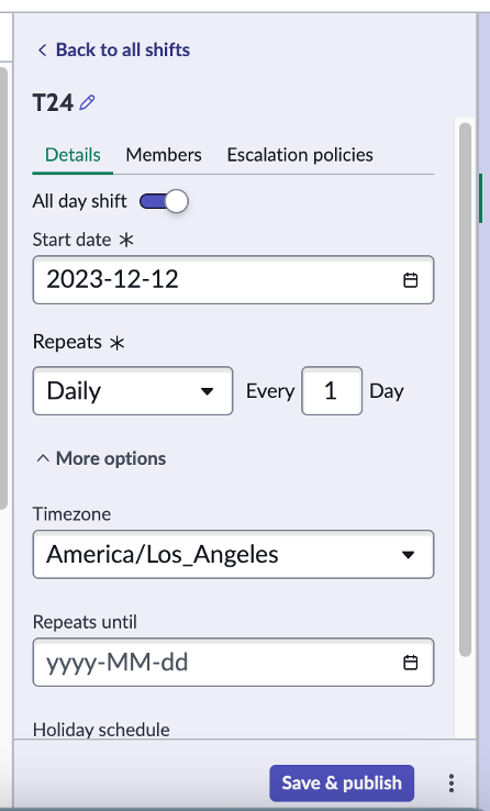 Shift details form