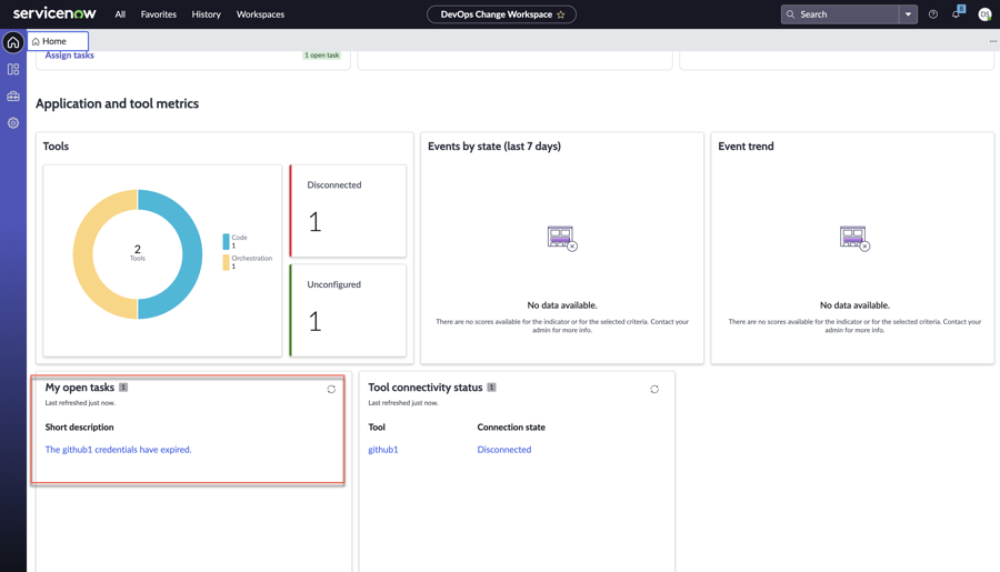 Open task on landing page on credential expiration