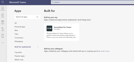 App ServiceNow for Teams.
