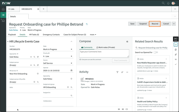HR Agent Workspace – Playbook – Zurückziehen