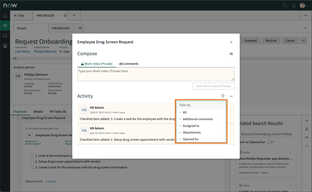 HR Agent Workspace – Filtern nach