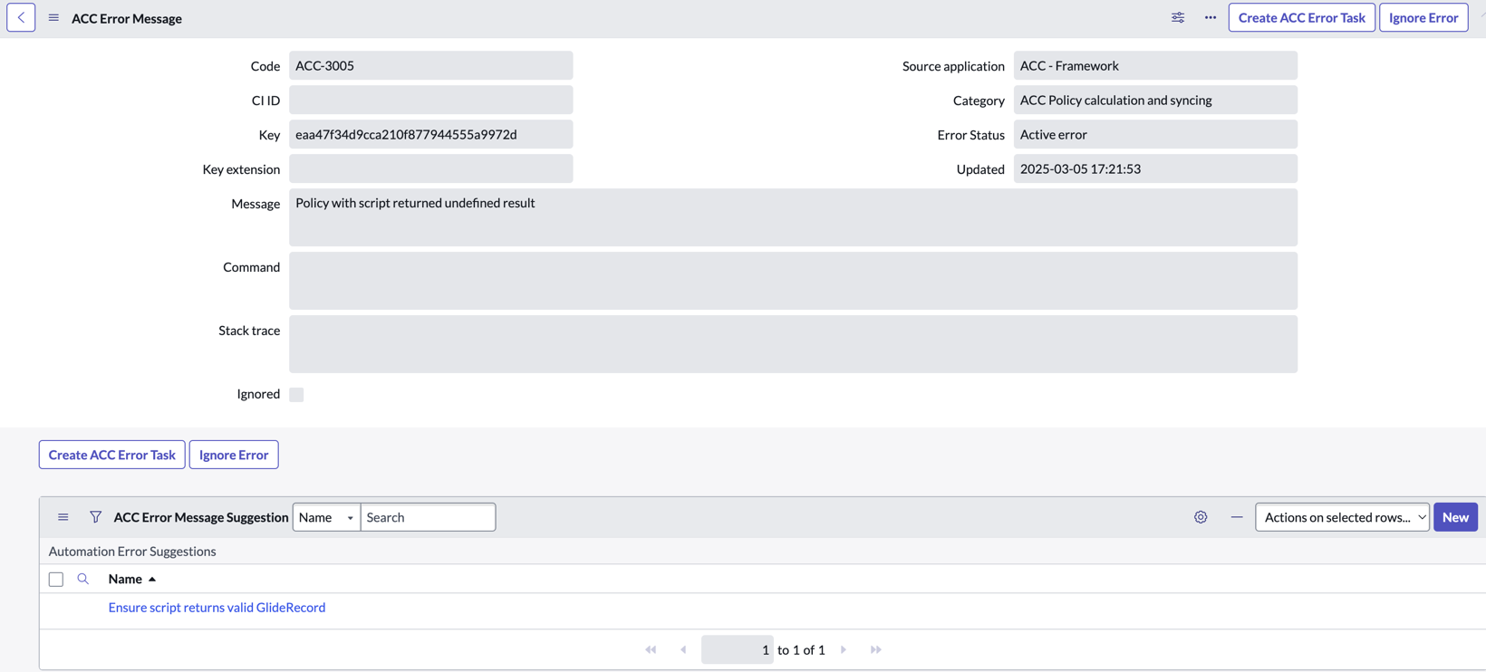 ACC Error Message form