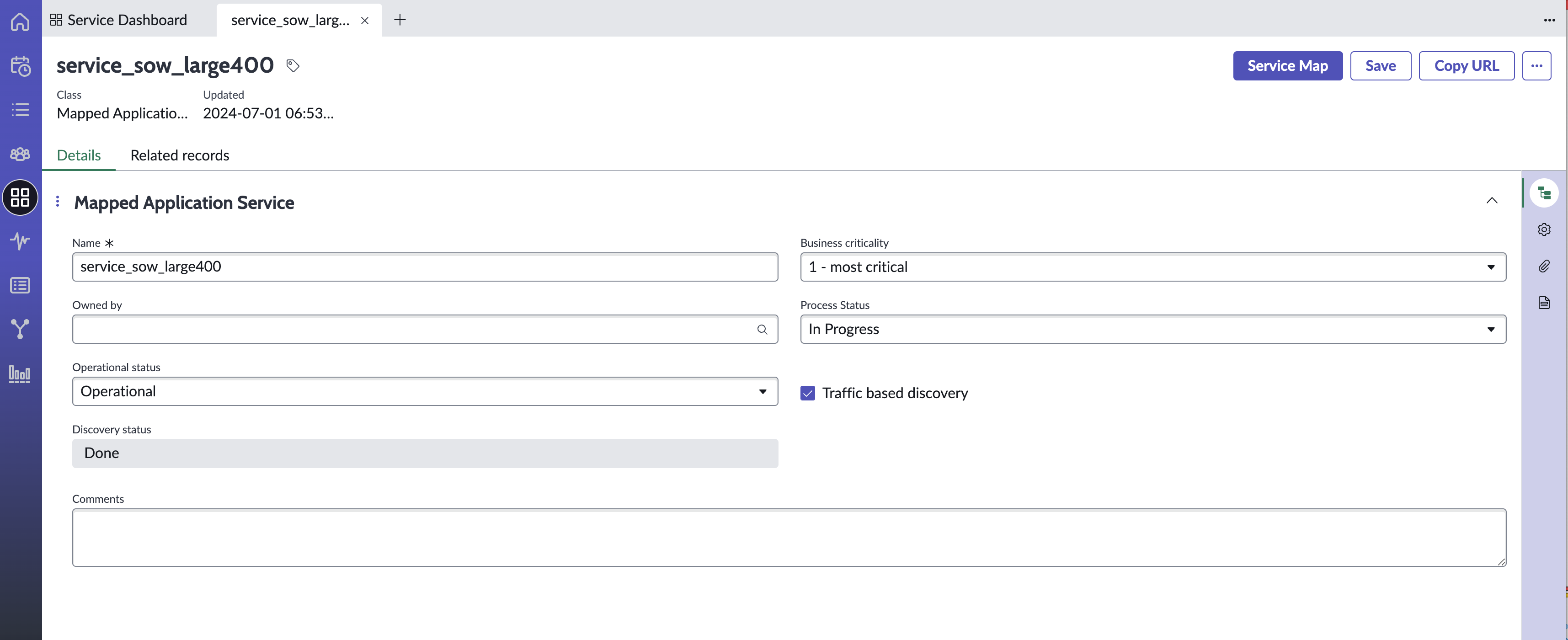 Application service details page