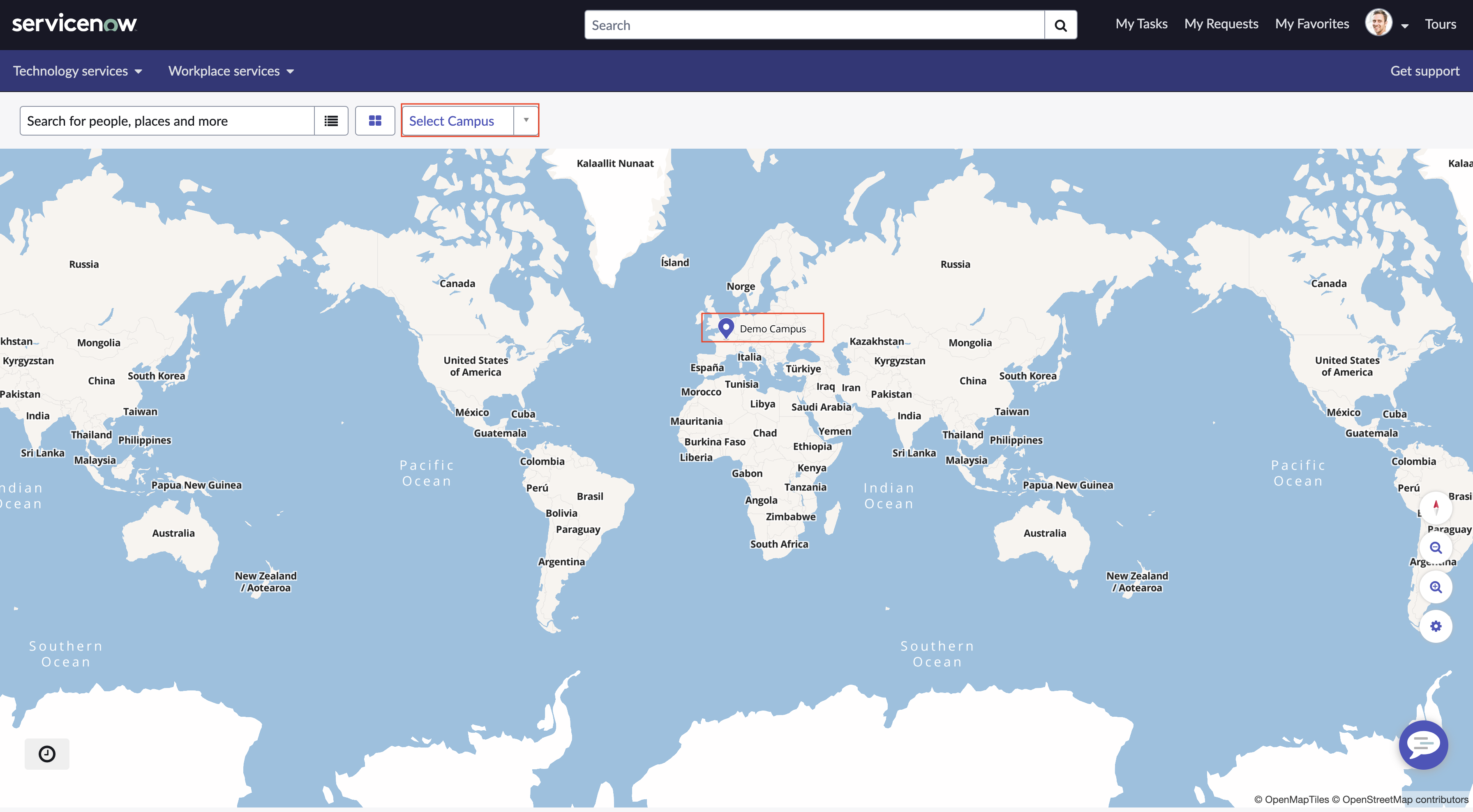 世界地図上の場所を表示する場所ディレクトリページ。