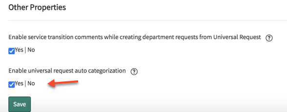 [ユニバーサル要求自動分類の有効化 (Enable universal request auto categorization)] プロパティ