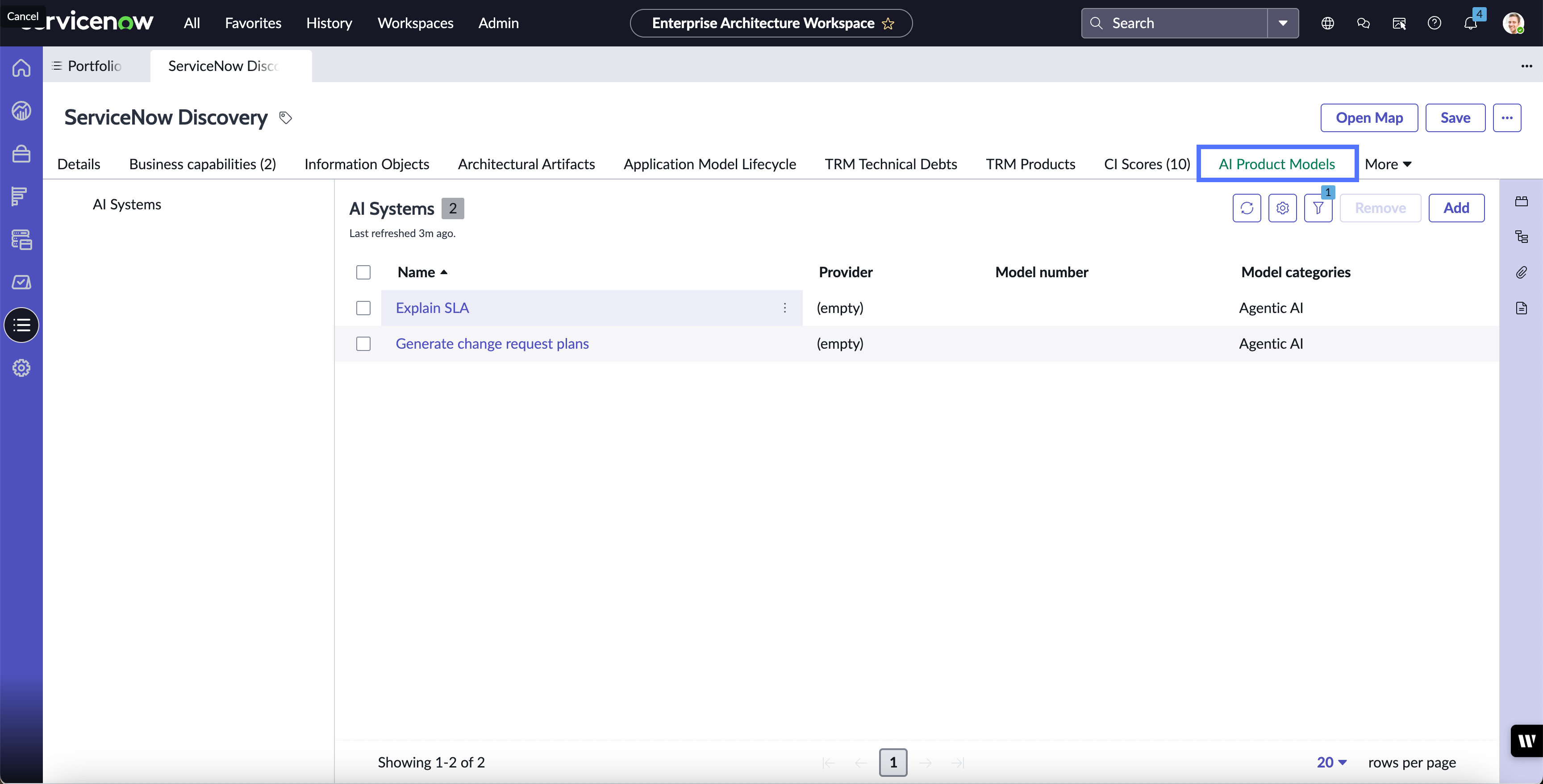 AI Product Models tab displayed as a related list of a business application.