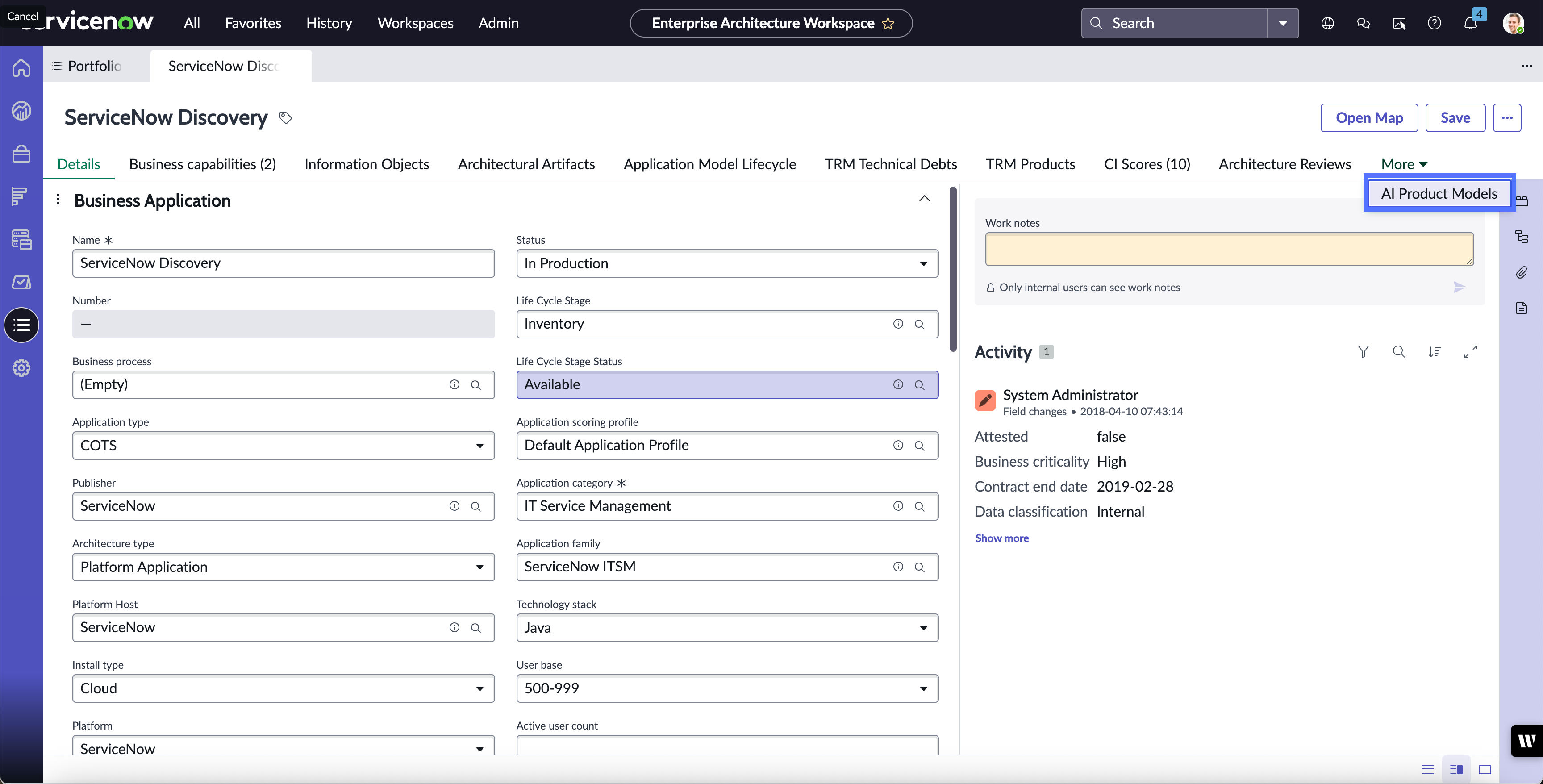 AI Product Models tab highlighted under More button.