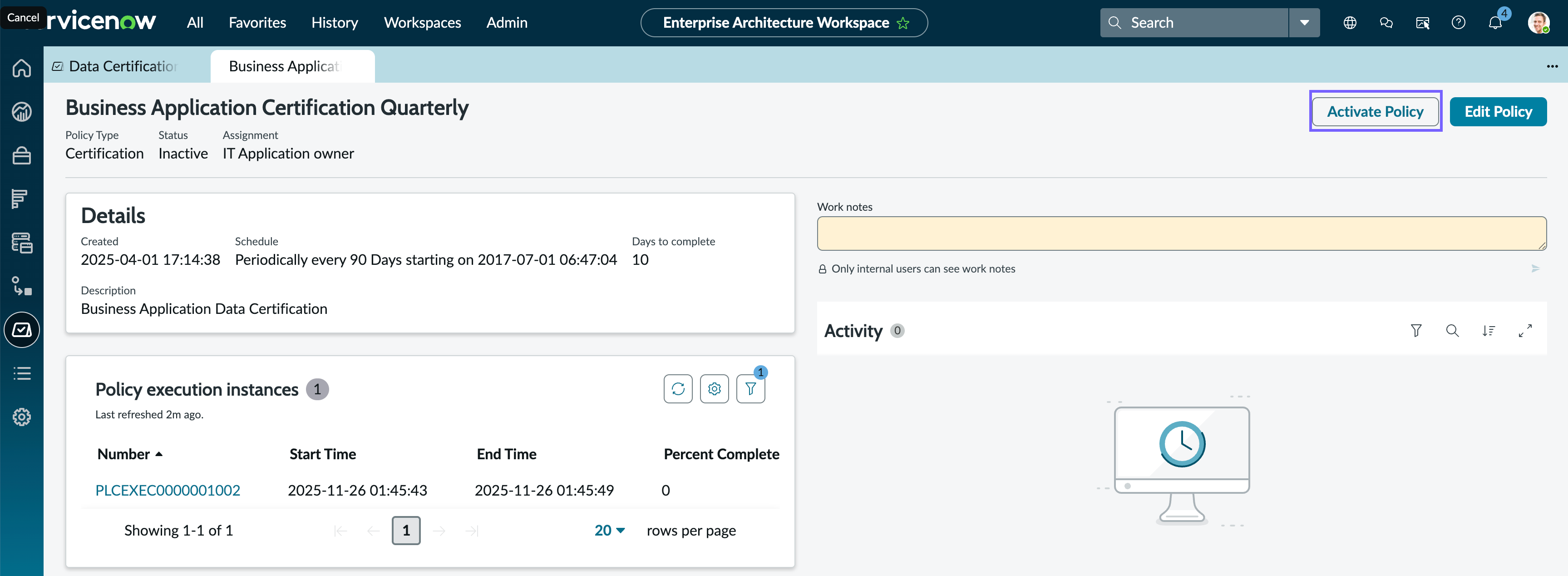Activate a policy from the policy record page