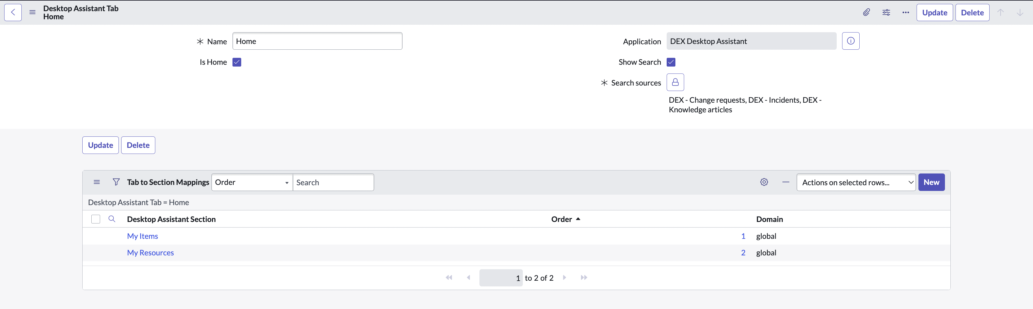 Formulaire permettant de créer une page d’accueil pour Assistant d'ordinateur de bureau.