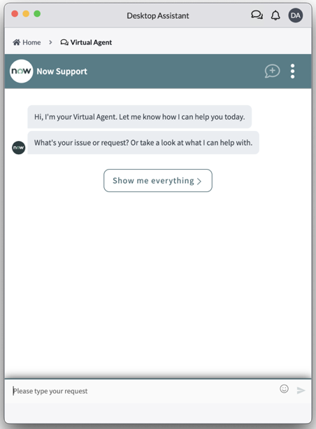 Fenêtre de messagerie instantanée Virtual Agent