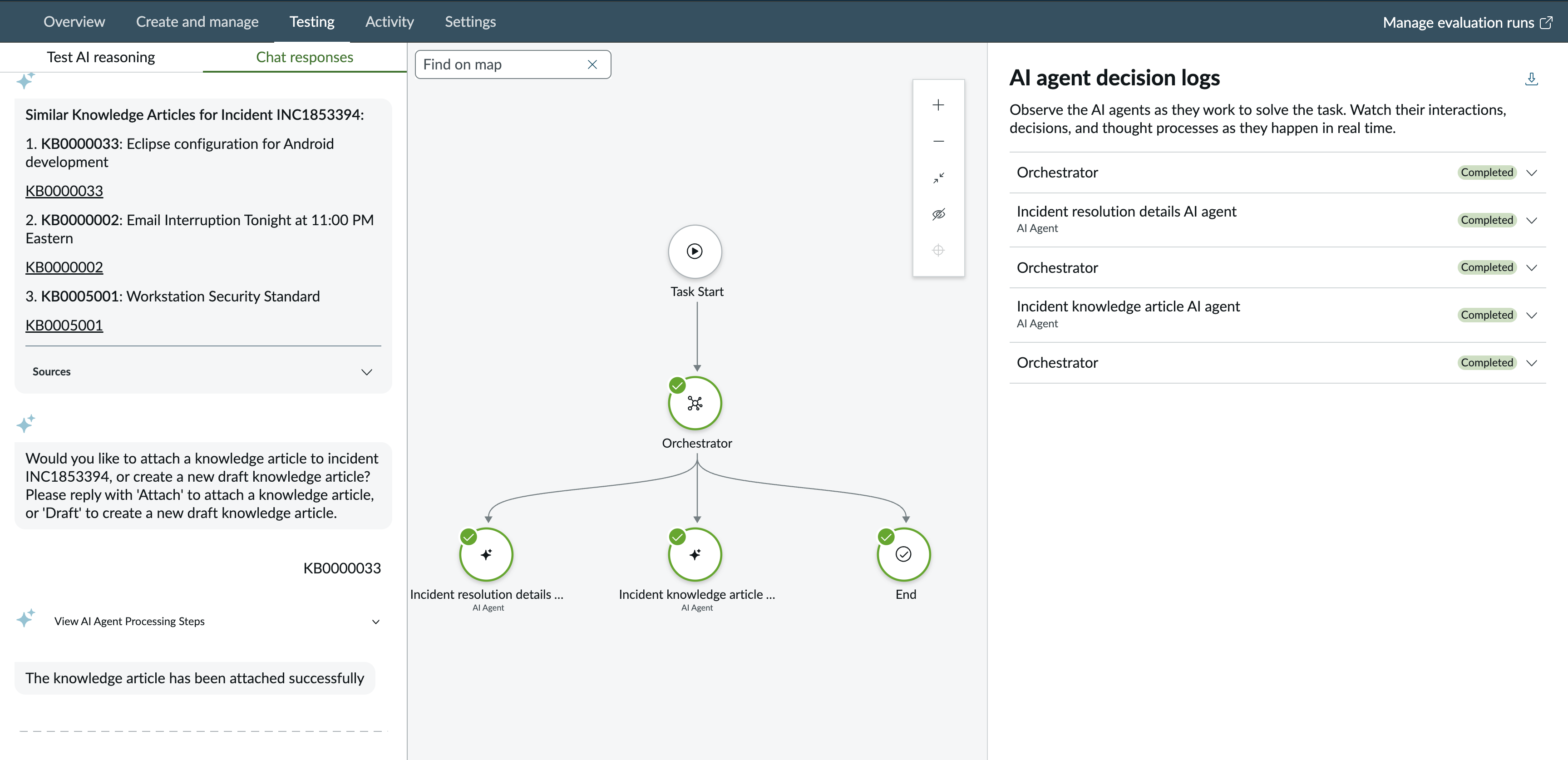 Wrap-up and resolve incident agentic workflow output in AI Agent Studio.