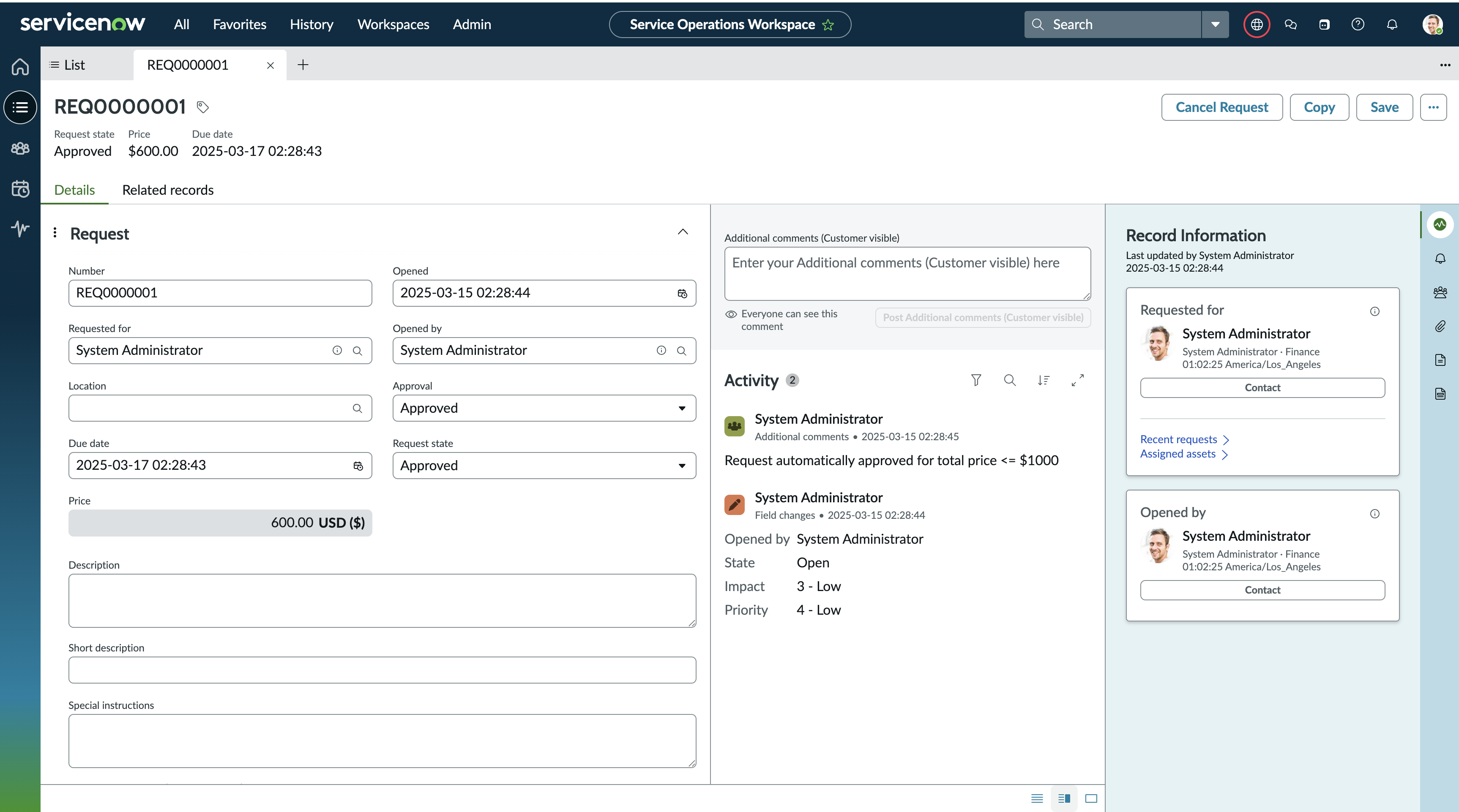 Request form