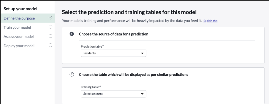 UI of the "Define the purpose" page