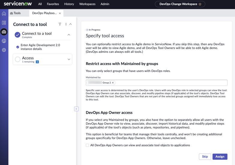 Specify the tool access
