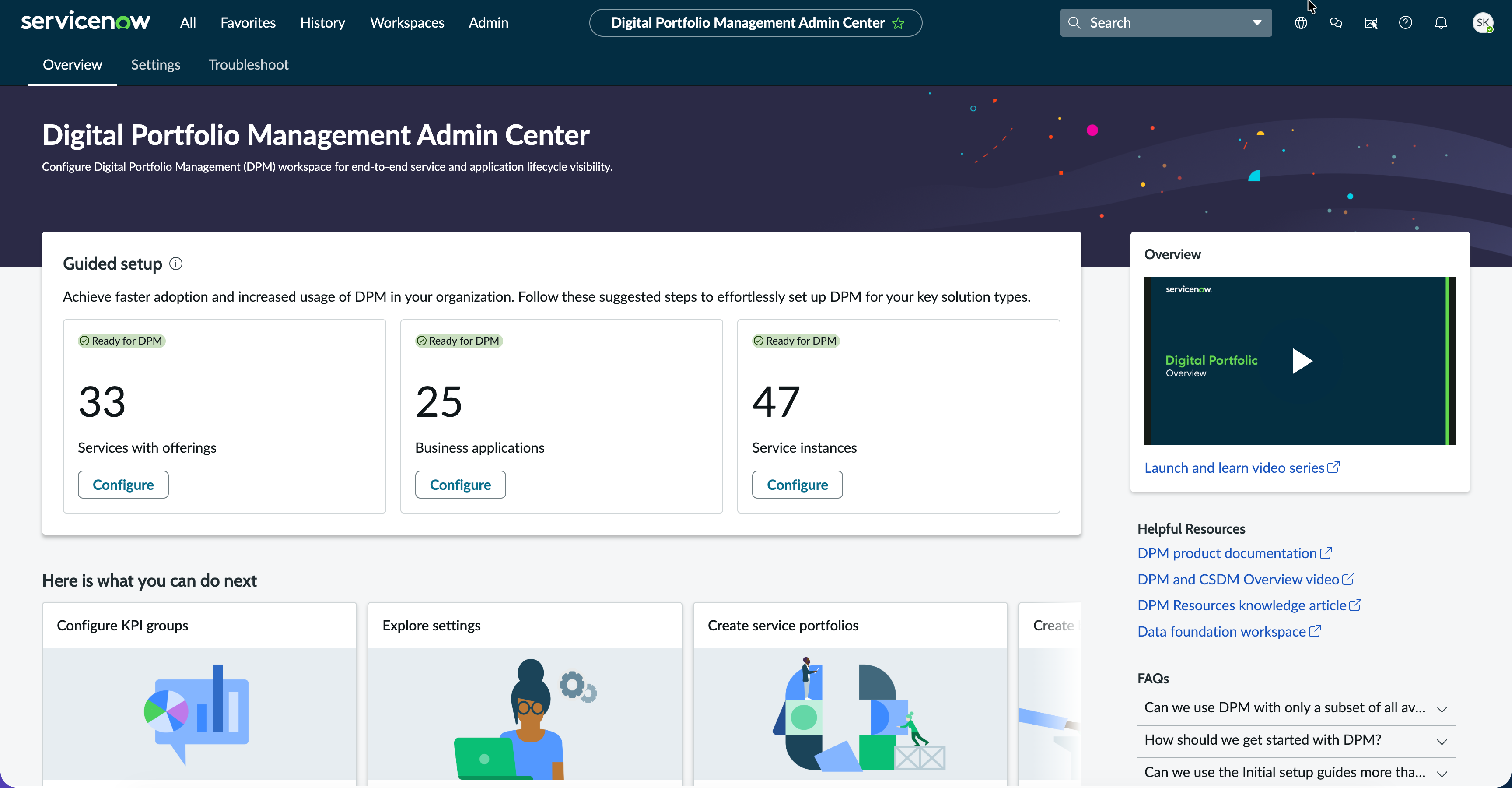 The Digital Portfolio Management Admin Center has an Overview tab.