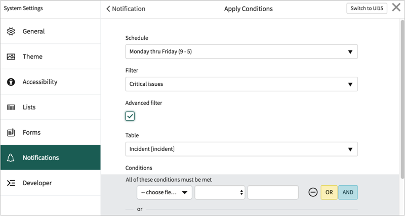 Apply conditions for a notification