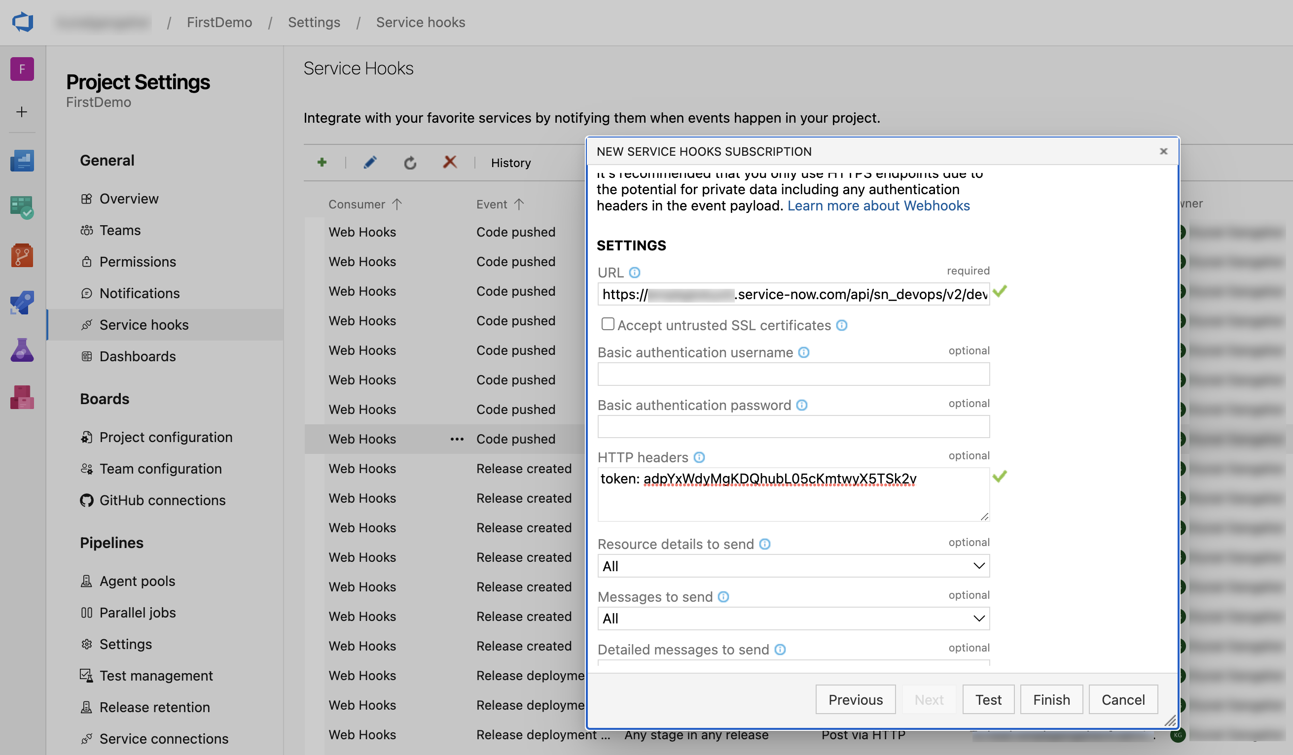 Azure DevOps configure webhooks manually