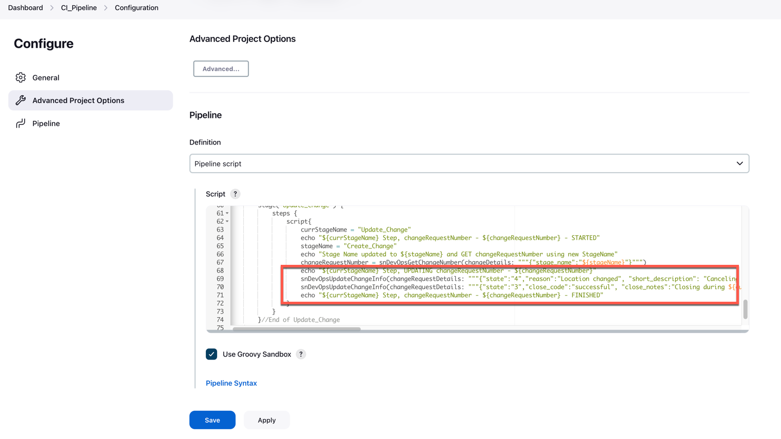 Pipeline script section in Jenkins